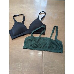 Aerie Bras 32C Wireless‎ Real Sunnie & S Bralette Green Lace Bundle Lingerie Lot